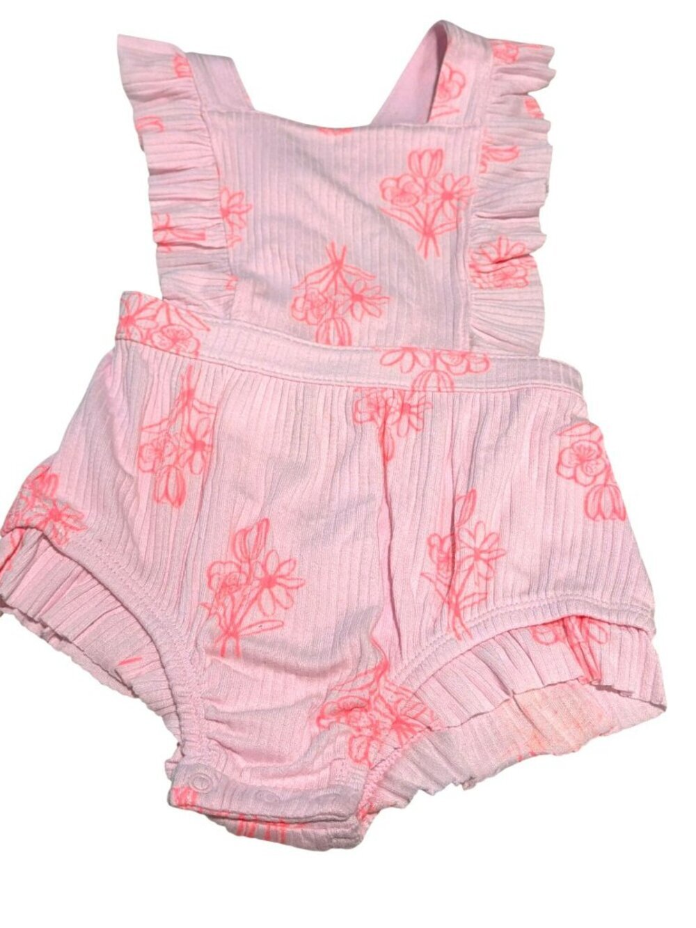New Baby Girls Pink Floral Sleeveless Romper With Ruffle Straps Size 6-9M